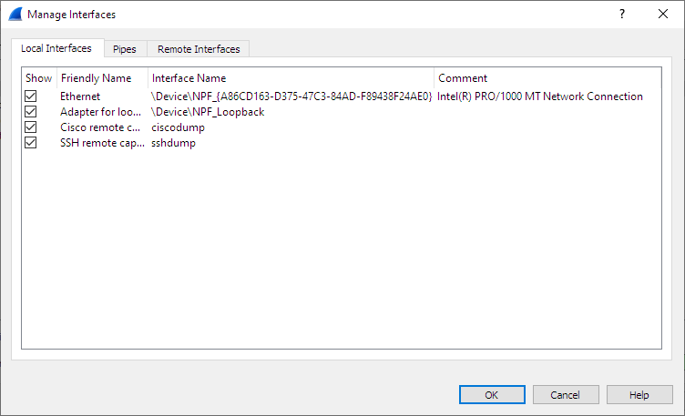 ws manage interfaces