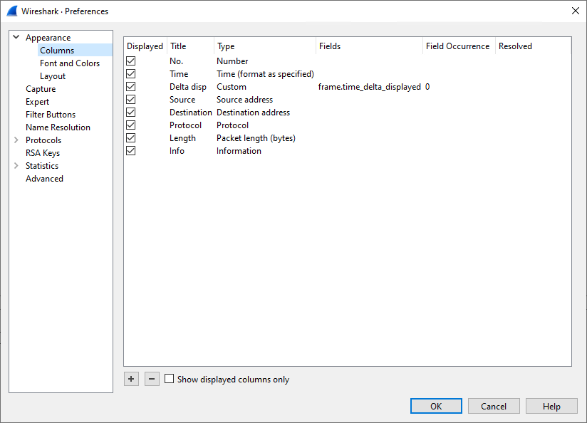 ws pref appearance columns